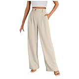 Stoffhose Damen Sommer Weite Hose Elegant Marlene Palazzo Hose Lockere Gerade Geschnittene Hose...