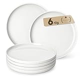 MALACASA LUNA Dessertteller Set für 6 Personen, Ø 21 cm Frühstücksteller aus weißem Porzellan,...