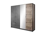 Vente-unique - Kleiderschrank mit 4 Türen & 2 Schubladen + Spiegel - L. 220 cm - Anthrazit &...