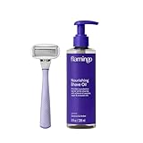 Flamingo Rasierset für Frauen - 5-Klingen-Rasierer, pflegendes Rasieröl und Duschhalter - Flieder