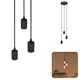 SSC-LUXon PARU Hängeleuchte 3-flammig Retro schwarz - Industrial Style Pendellampe mit Textilkabel...