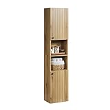 trendteam smart living - PureBliss - Hochschrank - Eiche - Badezimmerschrank in moderner Rillenoptik...