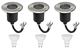 3er Set Bodeneinbauleuchte Rund IP67 Wasserdicht 230Volt AC GU10 5Watt LED Leuchtmittel Warmweiss...