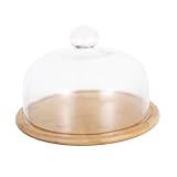 WEKADRIN Glasglocke mit Holztablett Tortenhaube Kuchenplatte Dessertdisplay mit Abnehmbarem Deckel...