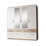 Stella Trading BOX Eleganter Kleiderschrank mit Spiegel & Schubladen - Geräumiger Drehtürenschrank...