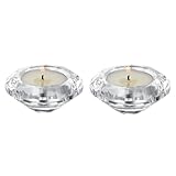 2 Stück Glas Kerzenhalter, Teelichthalter, Transparenz Kristall Diamant Form Teelichthalter 7.2 cm...