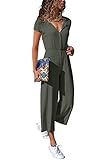 Cassiecy Jumpsuit Damen Elegant Kurzarm Playsuit V-Ausschnitt Casual Lose Overalls Lang Romper (XL,...