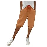 Jogginghose Damen, solide, große Tasche, elastische Freizeithose, Taschen-Caprihose (Orange, XXL)