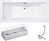 VBChome Badewanne 170x75 cm Acryl SET Wannenträger Siphon Wanne Rechteck Weiß Design Modern...