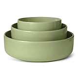 Amazon Basics Glasierte Steinzeug-Servierschalen, 3-Teiliges Set, Spülmaschinenfest, Olivgrün