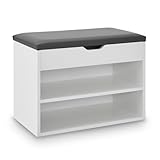 Juskys Schuhregal mit Klappdeckel und gepolstertem Sitz 60x30x44 cm - Schmale Sitzbank aus Holz mit...