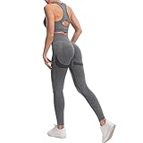 JOJOANS Damen 2-teiliges Nahtloses Trainingsanzug Yoga Outfit Jogginganzug Set Freizeitanzug(Grau,...