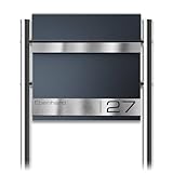 Metzler Standbriefkasten Anthrazit Stencil - Edelstahl-Namensschild, Zeitungsfach & Ständer -...