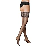 KUNERT Damen Halterlose Strümpfe Satin Look 20 breites Spitzenband 20 DEN Black 0500 M