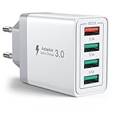 USB Ladegerät, 4-Port 33W Schnellladegerät, USB Netzteil mit QC 3.0 Mehrfach USBStecker Power...