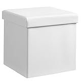 SONGMICS Sitzhocker faltbare Aufbewahrungsbox belastbar bis 300 kg, weiß, 38 x 38 x 38 cm, LSF103