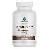 Ginseng Kapseln - 1000 mg Hochdosiert Panax Ginseng - 120 Tabletten Für Energie, Konzentration Und...