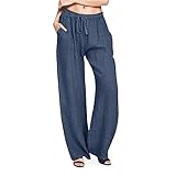 Generisch Damen Hosen Sommer Damen Leinenhose Weites Bein Baumwolle Leinen Sommerhose Schlupfhose...