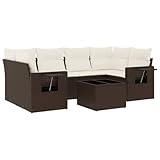 Eleganz 7-TLG. Garten-Sofa Garnitur mit Kissen aus Poly Rattan - Braunes Outdoor-Set für Terrasse &...