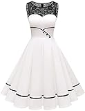 Bbonlinedress Weißes Kleid Rockabilly Kleid Damen Sommerkleid Abendkleider elegant für Hochzeit...