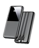 Power Bank 26800mAh, Tragbares Ladegerät mit 3 Anschlüssen & 2 integrierten Kabeln, USB C...