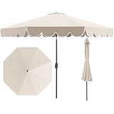 FANTASK Sonnenschirm mit Volant Φ 300 cm, Terrassenschirm mit Kurbel, Gartenschirm, beidseitig um...