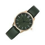 UKCOCO Uhr Blau Uhr Damen Vintage Uhr Damen Armbanduhr Edelstahl Mode Grün Lederband Liebhaber