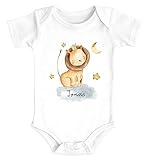 SpecialMe® Baby Body mit Namen Bedrucken Lassen Tier-Motive Nashorn Löwe Elefant Watercolor...
