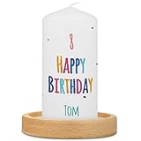 GRAVURZEILE Bedruckte Kleine Kerze - Geburtstagskerze Happy Birthday - Personalisiert mit Name &...