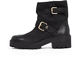 Tommy Hilfiger Damen Mid Boot Stiefel Biker Double Buckle aus Leder, Schwarz (Black), 39
