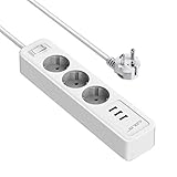 JSVER Steckdosenleiste 3 Fach mit 3 USB Ladeanschlüsse, Mehrfachsteckdose Wandmontage(3680W)...