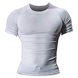 Herren Fest Kompression Grundschicht Kurzarm T-Shirt Bodybuilding Tops Polyester und Spandex Weiß M