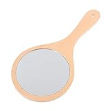 Hohopeti Runder Handspiegel aus Holz Mittelgroß Langlebiger Vanity Mirror mit Praktischem Griff...
