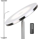 Anten Deckenfluter Klara mit Leselampe | Nickel matt | 30W dimmbare Led Stehlampe mit Fernbedienung...