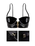 LOVE YOU SEXY Damen PU Kunstleder Balconette BH mit Front Offener Reißverschluss Schwarz 85C