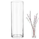 QWORK® Große Zylindrische Glasvase 30x10cm - Moderne Klare Blumenvase für Elegante...