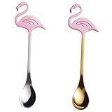 HIAKDOFT 2 Stück Flamingo Kaffeelöffel aus Edelstahl Kreative Dessert und Espressolöffel Rostfrei...