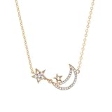 BCughia Damen Halskette Gold 585, Halsketten Mond Stern mit Moissanit aus 14K Rotgold, 40+5cm