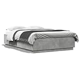 CIADAZ 3209614 Bettgestell mit LED-Lichtern, Holz, grau, Beton, 140 x 200 cm, Bettgestell,...