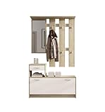 Vera Garderobe mit Spiegel weiß matt - Kompaktgarderobe Korpus Eiche Sonoma Nachbildung - 100 x 190...