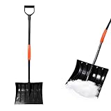 140cm Schneeschaufel mit ergonomischem Aluminium-Stiel und D-Griff，breites 410 mm Schild...
