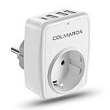 colmanda USB Steckdose, 5-in-1 Steckdosenadapter mit 3 USB Ladegerät (3A) und 1 Typ-C Port (3A),...