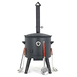 Utschak Feuerofen Ø 49 cm mit Thermometer & Gusseisen Topf 22 L, Ø 52,7 cm | Kazan-Set mit Deckel...