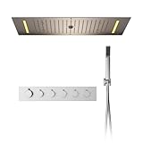 SWHC Duschsystem,Duschsystem Multifunktional Mit Thermostat,Messing,Mit LED-Farb...