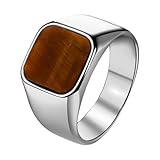 OIDEA Herren Ring Tigerauge Siegelring: Silber klassischer quadratischer Stein Ring aus Edelstahl...