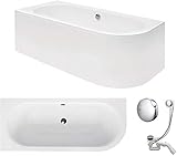 VBChome Badewanne 180x80 cm Acryl SET Schürze Siphon Wanne Ecke Eckbadewanne Weiß Design Modern...