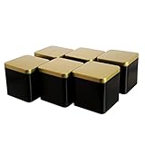 Dosenritter | 6 x edle eckige Teedose/Vorratsdose, Schwarz Gold, aromadicht aus Metall für je 150g...