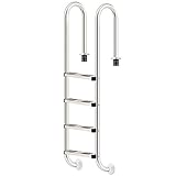 Zelsius V2A Edelstahl Poolleiter mit 4 Stufen | 50,2 x 36,5 x 183 cm - Silber | mit Rutschsicherung...