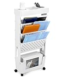 QWORK® Mobiler Bücherregal, weiß, Mobiler Aufbewahrungswagen mit Rollen, Multifunktionales...