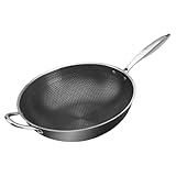 SHINEOFI Edelstahl Wokpfanne 32cm mit Doppelgriff Wabenboden Antihaftbeschichtet für Gas und...